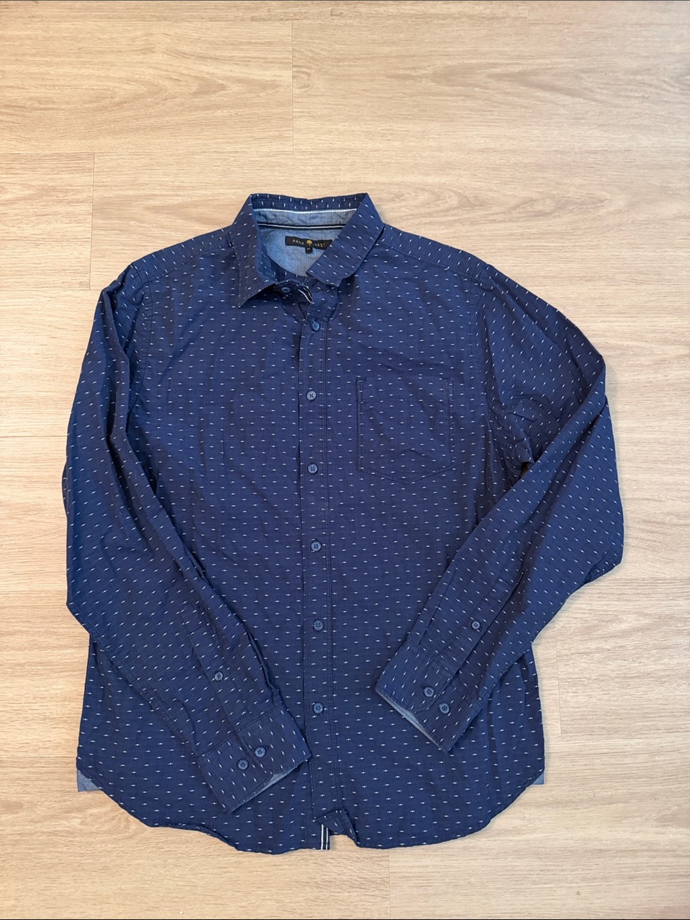 Men's Navy Micro-Pattern Long-Sleeve Button-Down Shirt